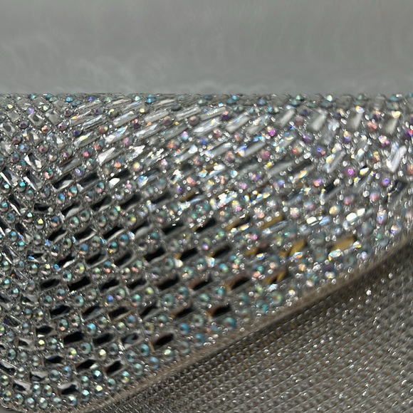 Silver rhinestone sparkling evening prom small clutch chain purse - Picture 5 of 9